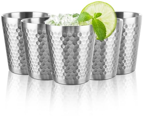 AHAQU Lot de 5 gobelets en acier inoxydable à double paroi - 300 ml - Gobelets à vin empilables incassables pour voyage, maison, fête, camping - Passe au lave-vaisselle