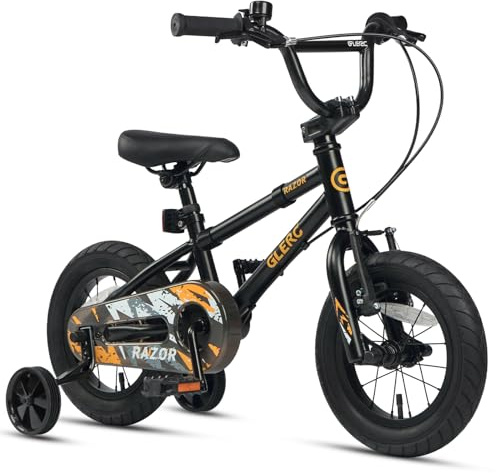 Glerc Razor 12 Inch Kids Bike for 1 2 3 4 Years Old Boys Beginner Toddler Bicycle with Safety Bell & Removable Stabilisers, Black