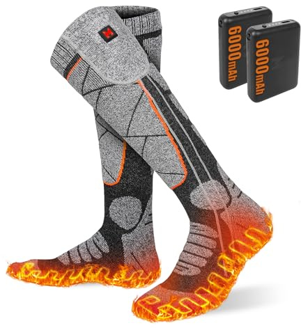EIHBIEA Heated Socks, 5V 6000mAh Rechargeable Heated Socks for Men & Women, Electric Socks with 3 Heating Levels for Winter, Skiing, Hunting, Camping, Hiking, Cycling, Outdoor Work
