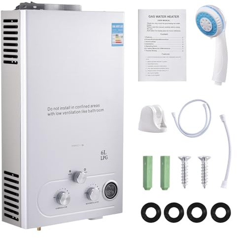 6L Scaldabagno a gas GPL istantaneo, 12KW Scaldabagno Parete Senza Serbatoio, Modalità Inverno ed Estate, All'aperto Portatile Scaldacqua Istantaneo Automatico, con Digitale Display