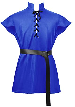 Generisch Camicia medievale da uomo steampunk pirata costume vittoriano rinascimentale colletto alto cosplay top medievale legata a maniche lunghe comoda camicia vintage baggy Halloween costume