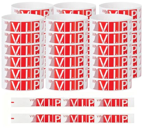 YUVKIN 100 Pulseras VIP para Eventos, Pulseras de Fiesta, Brazaletes Impermeables, de Entrada para Control y Seguridad en Fiestas y Eventos, Ideales para Conciertos y Festivales (19 x 255mm) (Rojo)