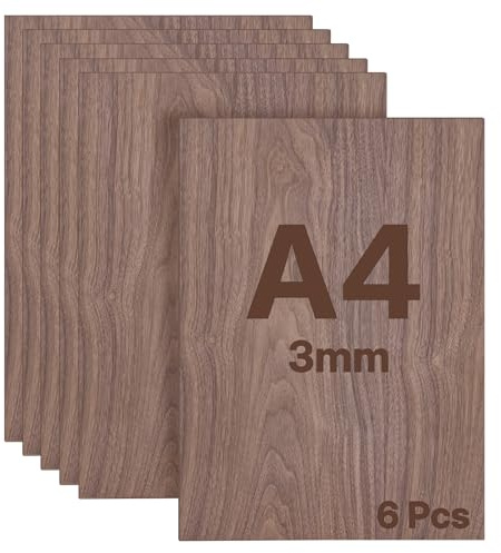 WISYOK Plywoodplatta 3 mm A4, 6 st Walnuss träplatta kapad efter mått, träplattor för pyssel, plywood för laserskärning, lövsåg, modellbygge, brandmålning, CNC-router, målning – 300x210*3mm
