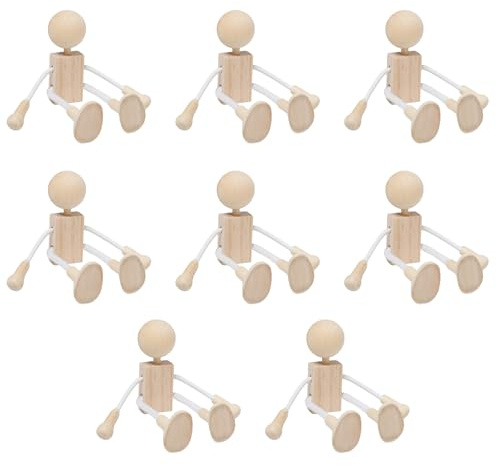 Sxutop 8 Stycken Små Träfigurer Måla Figurer Dekorationsfigurer Justerbara Dockor Gör-det-själv Målning Oavslutade Träfigurer Peg Dolls för Hantverk Och Heminredning