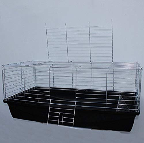 Nagerkäfig,Hasenkäfig,Meerschweinkäfig,Käfig,Rabbit,Zwergkaninchen ca. 100x54x43cm grau jetzt mit GRATIS Futternapf, Trinkflasche und Heuraufe