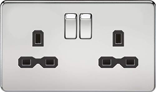 Knightsbridge SFR9000PC Twin Screwless 13A 2G Dp Switched Socket-Polished Chrome with Black Insert, 230 V