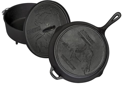Camp Chef National Parks Gusseisen-Set – Gusseisen-Kochgeschirr – inklusive Dutch Oven, Pfanne & Deckel – Gusseisen-Bratpfannen-Set für drinnen und draußen Kochen