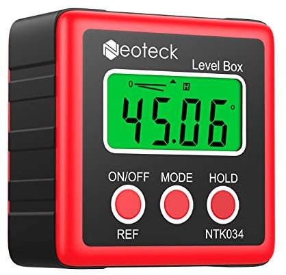 Neoteck Angle Finder Digitale/LCD Goniometro Inclinometro Impermeabile Digitale/Bevel Box Livello Misuratore Angolo Magnetico Auto Spegnimento - Colore Rosso