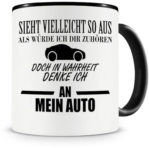 Samunshi® Auto Tasse mit Spruch Geschenk für Auto Mann Frau Kaffeetasse groß Lustige Tassen zum Geburtstag schwarz 300ml