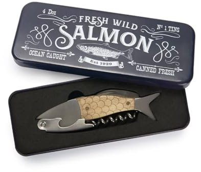 Balvi Cavatappi Wild Salmon apribottiglie e Strumento Multifunzione di Metallo Acciaio/Legno