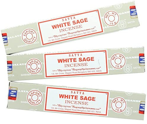 Divine Satya Nag Champa - Bastoncini di incenso alla salvia bianca, 3 confezioni