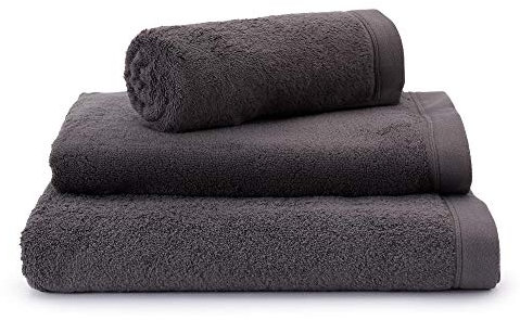 URBANARA Frottee-Handtücher Faia 4er-Set I 100% Bio-Baumwolle Made in Portugal Oeko Tex Standard 100 I 2X Handtuch [50x100 cm], 1x Duschtuch [100x150 cm], 1x Badetuch [70x140 cm], Anthrazit