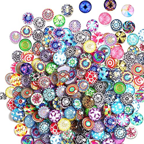 Litensh 200 Stück Gemischte Farbe Glassteine Bunts, 12mm Bunt Runde Mosaik Kuppel Glas Cabochons, Muggelsteine Bunt kinder Glasmosaik Glasnuggets Kuppel Edelsteine