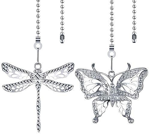 Dotlite 2Pcs Silver Dragonfly & Butterfly Ceiling Fan Pull Chain Extension
