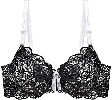Sujetador con Aros Copa con Relleno Push Up de Encaje Sexy Delgado Cómodo 90-C