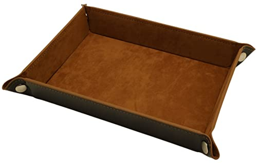 Socospace Valet Tray - Leather and Velvet EDC Catchall Tray for Jewelry, Wallets, Watches, Keys, Phones, Glasses - Perfect for Nightstand, Entryway Table, Desk - Brown