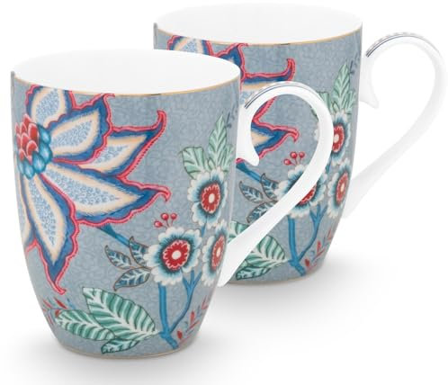 Pip Studio Flower Festival Henkelbecher Light Blue 350ml Set2