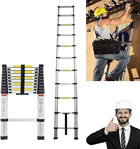 Edelstahl Teleskopleiter 3,2m, Rutschfesten Ausziehbare Leiter Anlegeleiter Mehrzweckleiter, 150kg Tragkraft, EN131