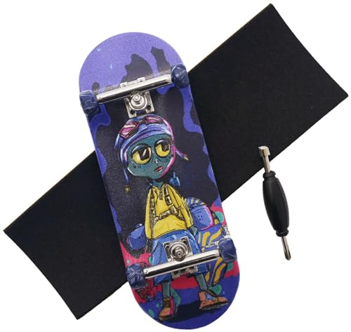 RACOFSB Pro Fingerboard 34mm Wooden Board Professional Finger Skateboard Trucks CNC Swirl Wheels (Alien)