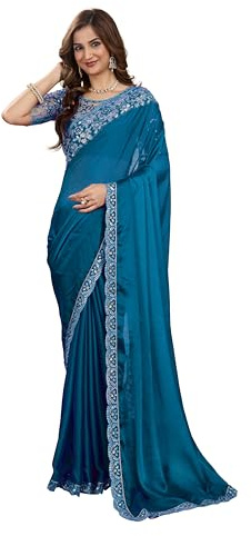 TRENDMALLS Women's Silk Embroidered Heavy Border Saree with Unstitch Designer Blouse Piece (K998-Morpeach)