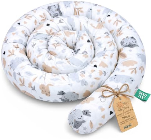Totsy Baby Cojín Serpiente XXL Almohada de Cama Cojín de Lactancia Rollo de Cama Protector de Borde de Cama Cojín Decorativo Alrededor de Cama Serpiente XL Gris Claro con búhos 150 cm Oeko-Tex