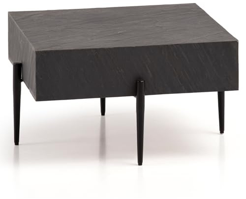 Wohnling Couchtisch 64x64x35 cm Steinoptik/Metall Sofatisch Anthrazit Quadratisch, Design Wohnzimmertisch Kaffeetisch Massiv, Tisch Wohnzimmer Modern