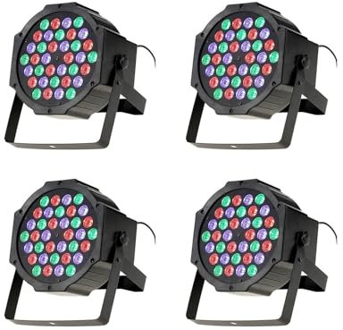 Yasta 4 Pezzi Faro Proiettore STROBO 36 LED RGB Stroboscopica Luce Discoteca Effetto Party Sensore Sonoro (Sound Control) Design Slim e Leggero