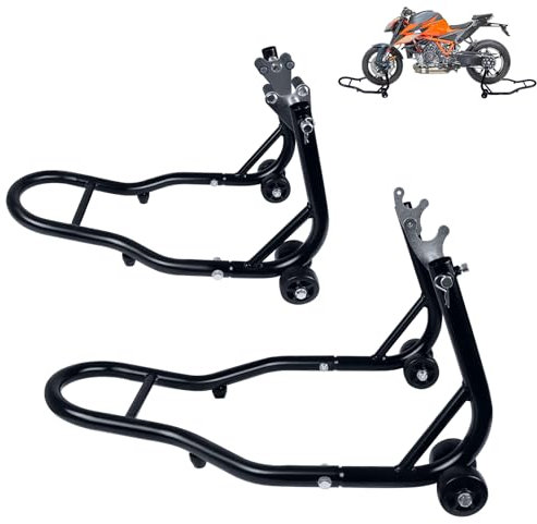 LILIIN 2 Sollevatori moto anteriori e posteriori in acciaio, adattatore universale per pin ad alta stabilità e stabilità, supporto di montaggio, con doppie ruote, facile da sollevare