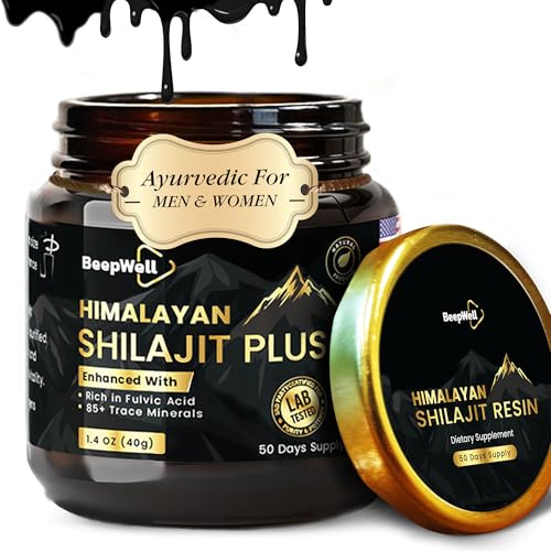 BeepWell Shilajit Resin Himalaya – Med Ashwagandha, Maca & Svartpeppar – Naturlig källa till fulvosyra & spårmineraler – 40 g (≈50 portioner) – Dagligt välmående