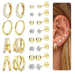 CASSIECA 12 Pares Pendientes Mujer Oro Piercing Oreja Acero Quirurgico Pendientes Dorados Pendientes Aro Piercing Helix Tragus Cartílago Múltiples Piercings Hipoalergenicos para Mujer Hombre