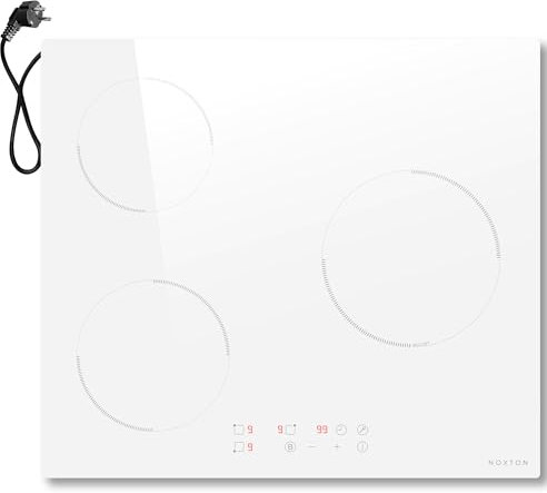 NOXTON Weißes Induktionsfeld 3 Platten, Induktion kochfeld 60 cm Einbau mit Touch-Slider-Steuerung, Booster, Timer, Kindersicherung, 220V-240V, 3500W, mit Stecker