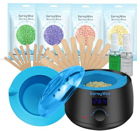 EarayWax Waxing Kit for Women Men, Wax Warmer Hair Removal at Home with Hard Wax Beads & Silicone Pot, Suitable for Sensitive Skin Brazilian Bikini, Facial, Underarms, Legs, Full body