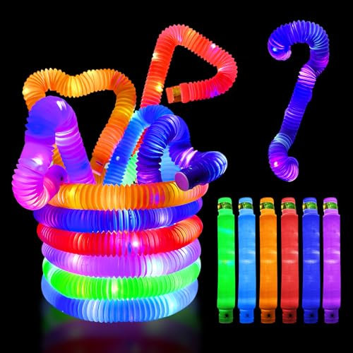 WinGluge 18 Stück Knicklicht Pop Tubes, LED Stretchrohr, Leuchtstäbe Pop Tubes, Armbänder Party Deko Set, LED Pop Tubes Fidget Toys, Pop Röhren, Leuchtstäbe Buntes Festival Zubehör Sensorik Spielzeug