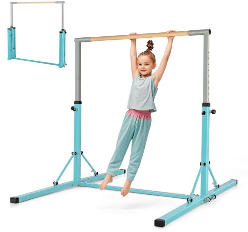 GYMAX Kids Gymnastics Bars, 13-Level Height Adjustable Horizontal Kip Bar