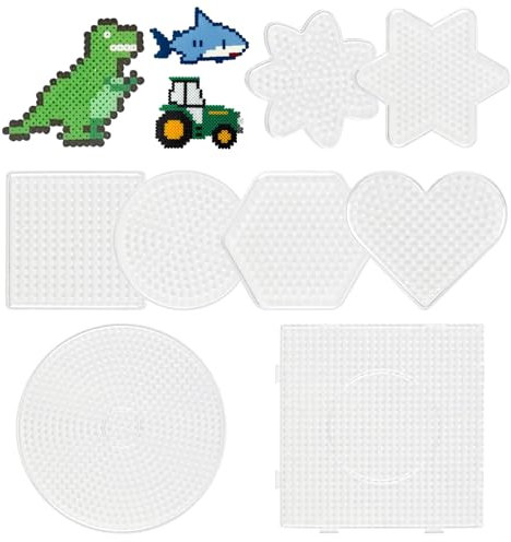 Bügelperlen Platten, 5mm Bügelperlen Vorlagen, 8 Stück Steckperlen Schablonen in Vielen Formen, Bastelperlen Steckplatten, Stiftplatten Set-Quadrat Rund Herz Stern ab 3 Jahre Kinder