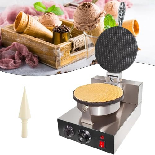 PODEC Piastra per Waffle con Cono Gelato, Macchina per Cono Gelato Commerciale da 1200 W, Intervalli di Temperatura da 50 ℃ a 300 ℃, per Ristorante Domestico