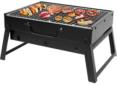 kisidus Barbecue au charbon de bois portable pliable - Barbecue de table - Barbecue de camping - Barbecue de voyage - Noir