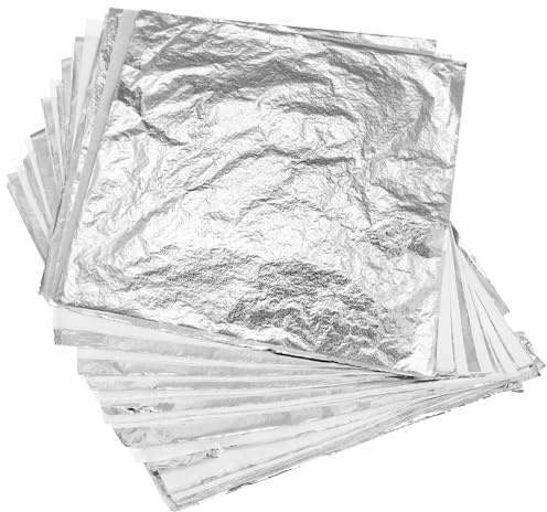 BESPORTBLE 100 stycken imitation silverfolie blad, 14 x 14 cm, för gör-det-själv konsthantverk, möbeldekoration, hantverk, silver