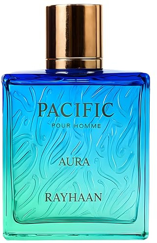 Rayhaan Pacific Aura - Citrus, Aromatic, Mint, Amber, Fresh - Eau de Parfum Spray for Men, 3.4 Ounce / 100 ml