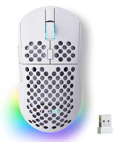 TMKB Falcon M1 Kabellose Gaming Maus - 24000 DPI, 180h Akku, 90g Leichtbau, 6 programmierbare Tasten, RGB-Beleuchtung, 2.4G/BT5.2/USB-C für PC/Mac/Laptop,weiß