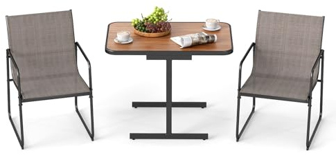 RELAX4LIFE Tavolo da Giardino con Sedie, Tavolo da Esterno Rettangolare con 2 Poltrone in Tessuto Traspirante, Struttura in Metallo Robusta, Set Bistrò 3 Pezzi per Patio/Balcone, Portata 150KG+50KG