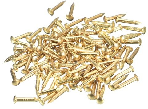 QUARKZMAN 140Pcs Clavos Pequeños de Latón, Tornillos de Madera 1.2x8mm(DxL) Cabeza Redonda para Proyectos de Bricolaje en Madera, Cajas Decorativas y Hogar, Tono Latón