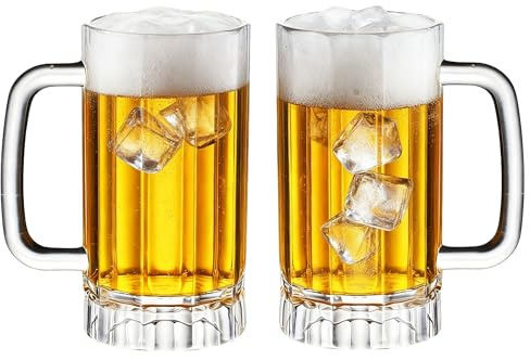 HAOHEJIA Set di 2 bicchieri da birra da 0,62 litri/brocca di birra in plastica con manico, stabili/boccali da birra/bicchieri da birra/bicchieri da birra trasparenti in plastica per bevande in