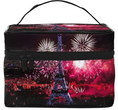 Trousse à cosmétiques tour Eiffel avec poignée - Grande capacité - Sac de rangement de voyage avec fermeture éclair