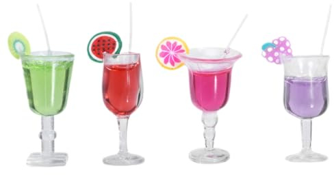 Abaodam Set 4 Mini Bicchieri da Cocktail in Miniatura per Casa delle Bambole, Decorazioni per Cucina e Sala da Pranzo, Accessori da Succo Finti Lisci e Colorati per Mini Arredamento