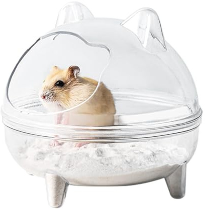Chinchilla Badhus - avtagbar PET sandbadlåda, anti-spill transparent behållare, gyllene björnbadkar, hög kapacitet klar fältvy | Säker sand badrum för syrisk hamster gerbil S