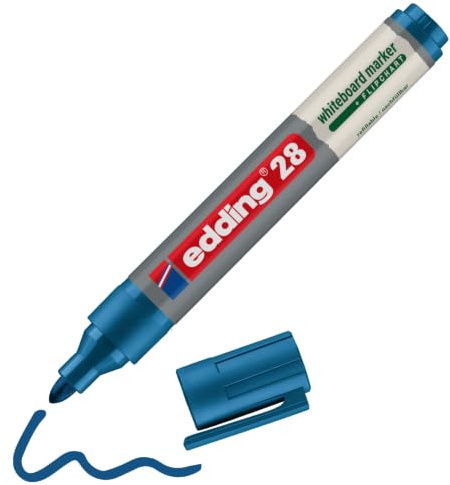 edding 28 Whiteboardmarker – blau – Rundspitze 1,5–3 mm – nachfüllbar | 1 Whiteboardmarker – trocken abwischbarer Whiteboardmarker – für Whiteboards, Flipcharts, Pinnwände, Memoboards – Sketchnotes