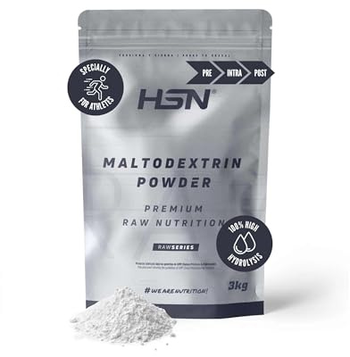 HSN Maltodextrina en Polvo 3 Kg | Sabor Neutro | 100% Puro Carbohidrato | Uso Deportivo y Nutricional | Vegano, Sin Gluten, Sin Lactosa, No GMO | No Incluye Dosificador