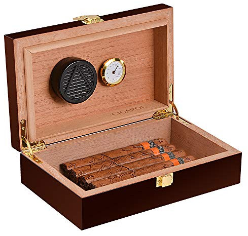 Volenx Porta Sigari, Humidor Sigari con Igrometro e Umidificatore, Portasigari da Viaggio con Fodera in Legno di Cedro per Circa 10 Sigari, Perfetto Regalo per Uomo (Sigaro Non Incluso)