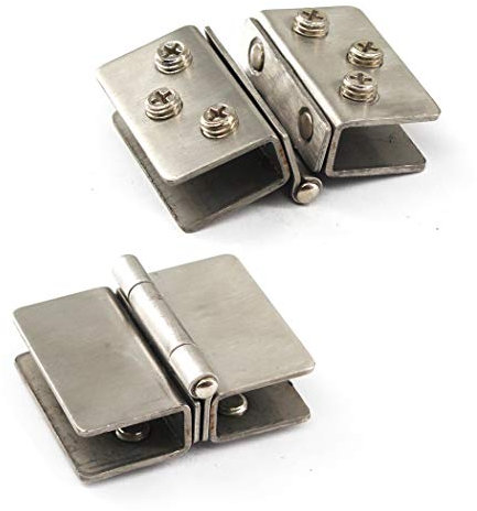 Kit de charnière de porte en verre à 180° en alliage de zinc avec double pince de serrage avec vis, verre adaptatif de 8 à 10 mm